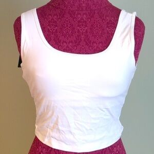 HALARA White Cross Back Crop Top Size Large NWT Athletic Comfort